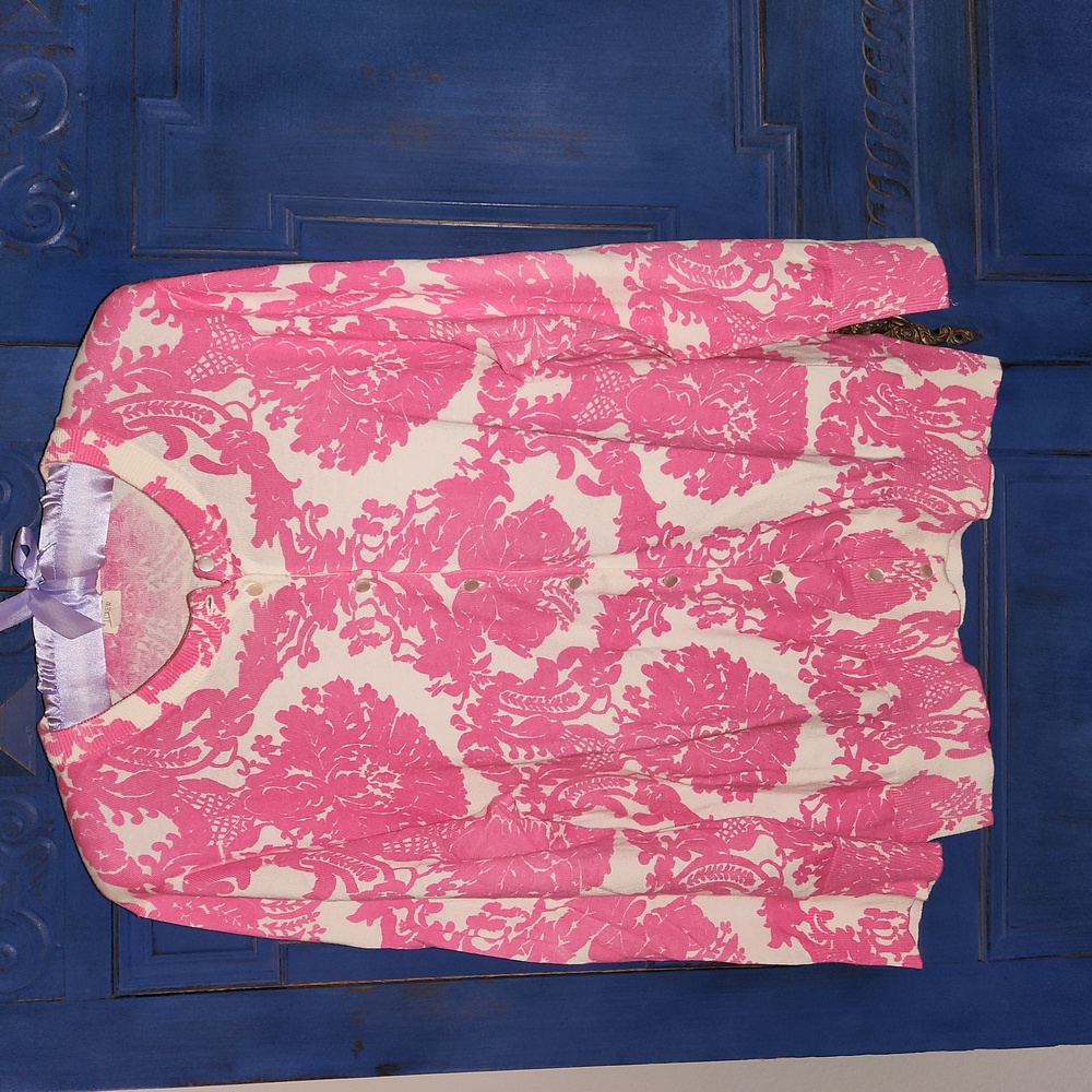 JCrew Pink Printed Cotton Cardigan in Size XL